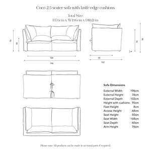 Coco 2.5 seater sofa with Self Piped Knife Edge cushion in Cornish Blue Stripes - Made to Order