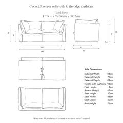 Coco 2.5 seater sofa with Self Piped Knife Edge cushion in Stripes Petunia - Made to Order