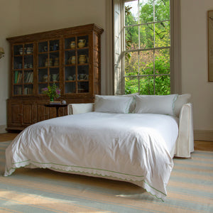 Coco 2.5 seater sofa bed with Self Piped Knife Edge cushion in Cotton Linen Snow Drop - Made to Order