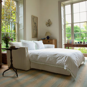 Coco 2.5 seater sofa bed with Self Piped Knife Edge cushion in Cotton Linen Snow Drop - Made to Order