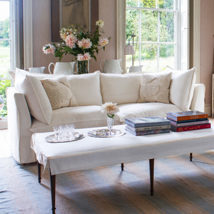 Coco 2.5 seater sofa with Self Piped Knife Edge cushion in Designers Guild Brera Lino Chalk - Made to order