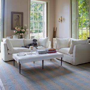 Coco 2.5 seater sofa with Self Piped Knife Edge cushion in Designers Guild Brera Lino Chalk - Made to order