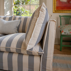 Coco 3 seater sofa cover with Self Piped Knife Edge cushion in Stripes Garden Grey - Made to Order
