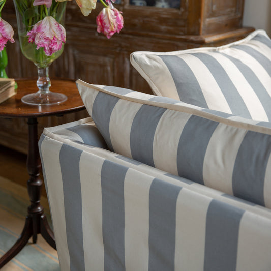 Coco 3 seater sofa cover with Self Piped Knife Edge cushion in Stripes Garden Grey - Made to Order