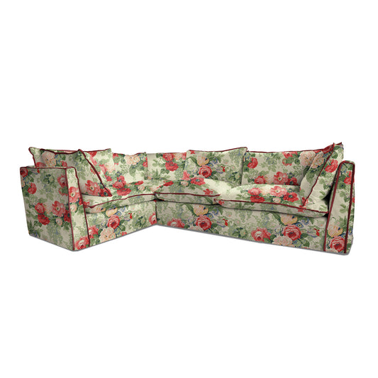 Coco 2 x 3 seater sofa with Knife Edge cushion in English Garden Classic Rose with Velvet Trim - Made to Order