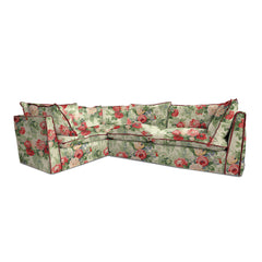 Coco 2 x 3 seater sofa with Knife Edge cushion in English Garden Classic Rose with Velvet Trim - Made to Order