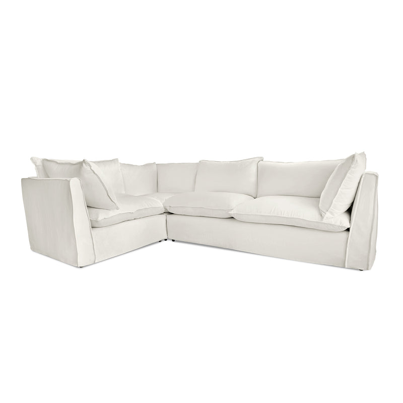Coco 2 x 3 seater sofa Self Piped Knife Edge cushion in Cotton Linen Cool Coconut - Made to Order