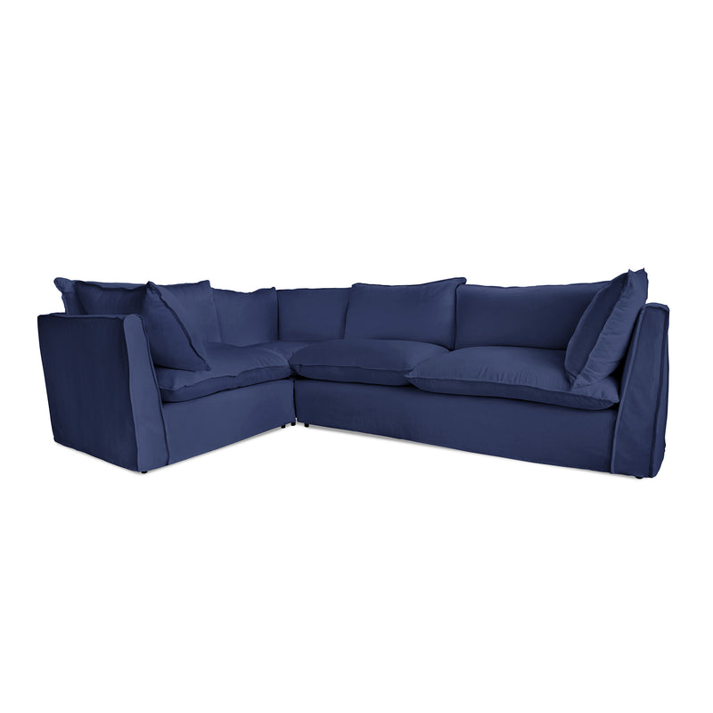 Coco 2 x 3 seater sofa Self Piped Knife Edge cushion in Cotton Linen Inkspot - Made to Order
