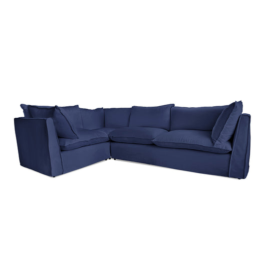 Coco 2 x 3 seater sofa Self Piped Knife Edge cushion in Cotton Linen Inkspot - Made to Order