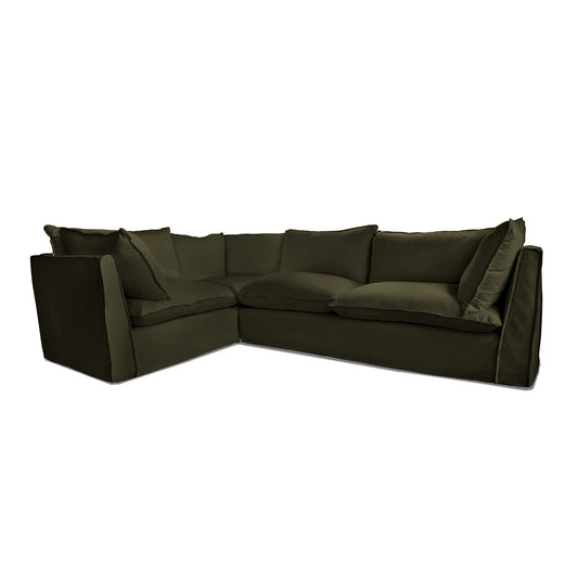 Coco 2 x 3 seater sofa with Knife Edge Cushion in Khaki Linen - Made to Order
