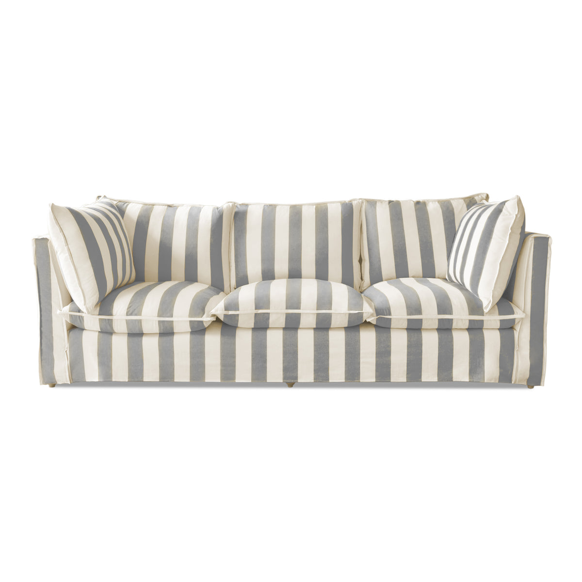 Coco 3.5 seater sofa with Self Piped Knife Edge cushion in Stripes Garden Grey - Available for quick ship