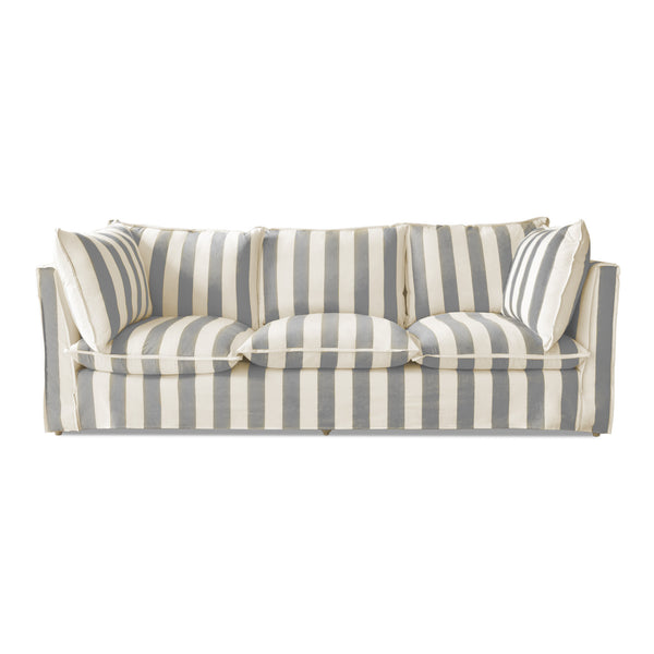 Coco 3.5 seater sofa with Self Piped Knife Edge cushion in Stripes Garden Grey - Available for quick ship