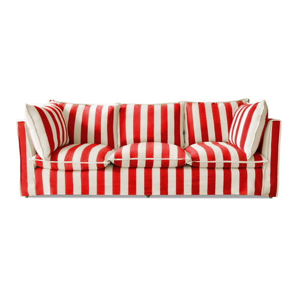 Coco 3.5 seater sofa with Self Piped Knife Edge cushion in Stripes Petunia - Available for quick ship