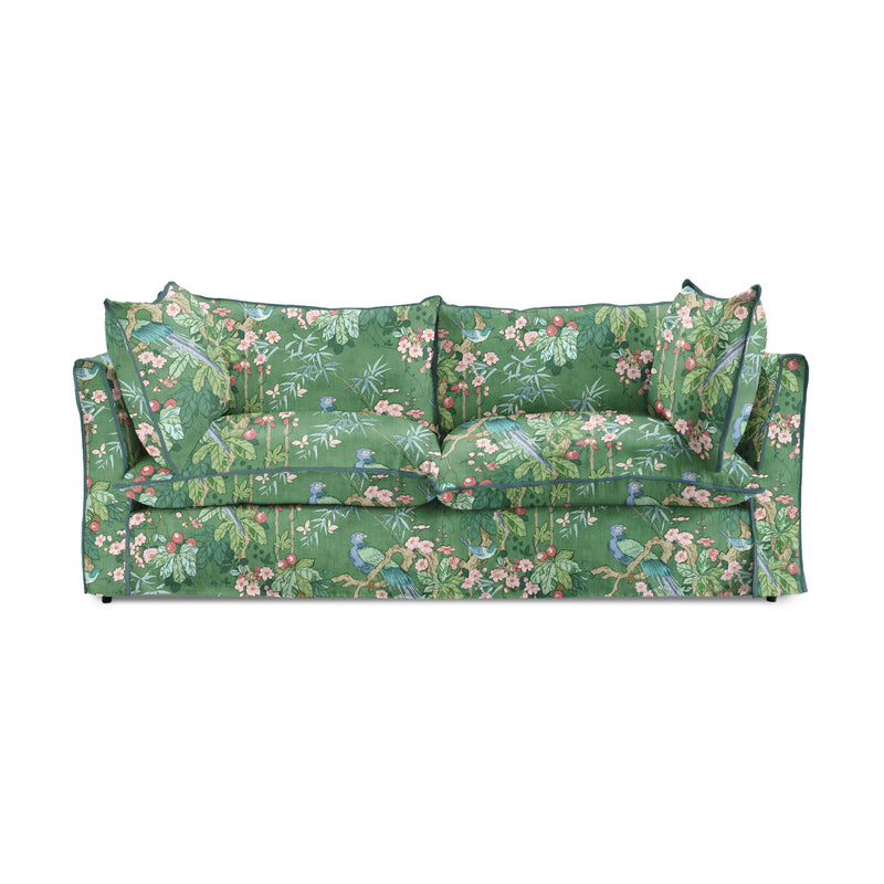 Coco 3 seater sofa with Knife Edge cushion in Juniper with Blue Lagoon Velvet Trim - Made to Order