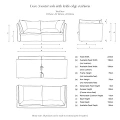 Coco 3 seater sofa with Self Piped Knife Edge cushion in Designers Guild Brera Lino Thyme - Made to Order