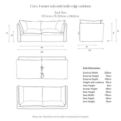 Coco 3 seater sofa dimensions