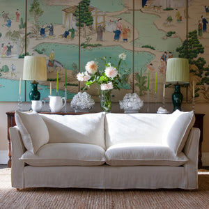 Coco 3 seater sofa with Self Piped Knife Edge cushion in Designers Guild Brera Lino Chalk - Made to order