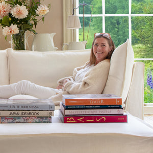 Coco 3 seater sofa with Self Piped Knife Edge cushion in Designers Guild Brera Lino Chalk - Made to order