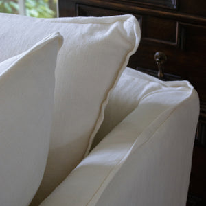 Coco 3 seater sofa with Self Piped Knife Edge cushion in Designers Guild Brera Lino Chalk - Made to order
