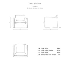 Coco Chair with Self Piped Knife Edge cushion in Cotton Linen Snow Drop - Made To Order