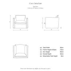Coco Chair with Self Piped Knife Edge cushion in Cotton Linen Snow Drop - Made To Order