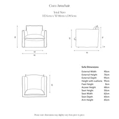 Coco Armchair dimensions