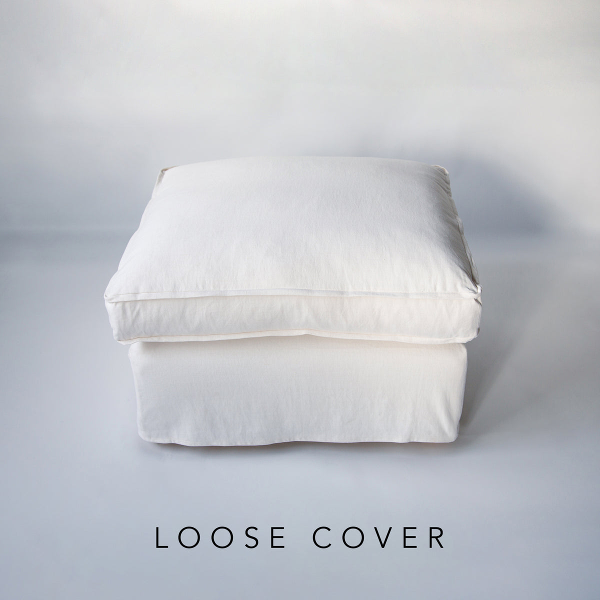 Coco Footstool with Self Piped Box Edge cushion in Cotton Linen Snow Drop - Cover Only