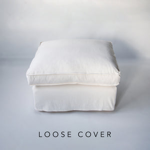 Coco Footstool with Self Piped Box Edge cushion in Cotton Linen Snow Drop - Cover Only