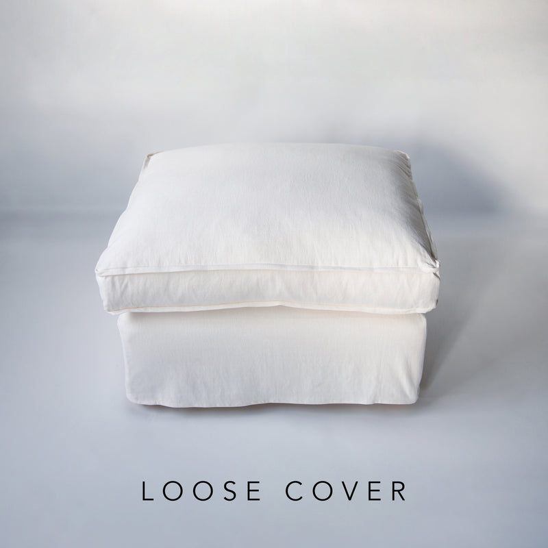 Coco Footstool with Self Piped Box Edge cushion in Cotton Linen Snow Drop - Cover Only