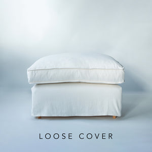 Coco Footstool with Self Piped Box Edge cushion in Cotton Linen Snow Drop - Cover Only