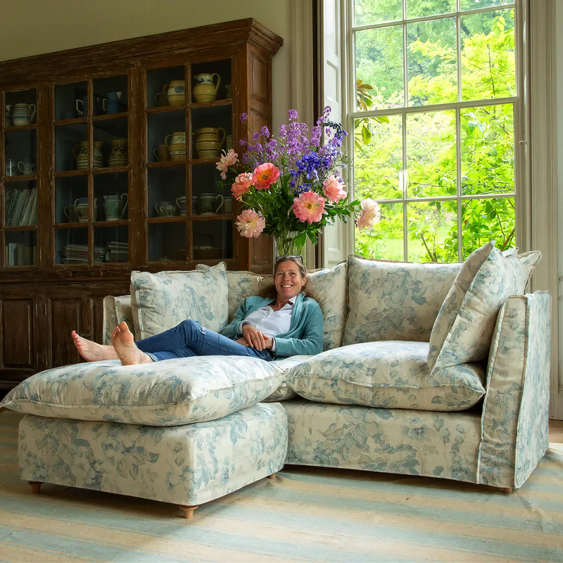 Coco 2.5 seater sofa with Self Piped Knife Edge cushion in Andrew Martin Midsummer Faded Blue - Made to Order