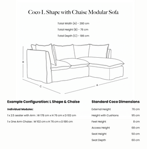 Coco L-Shaped Sofa with Chaise in Customer's Own Material - Made to Order