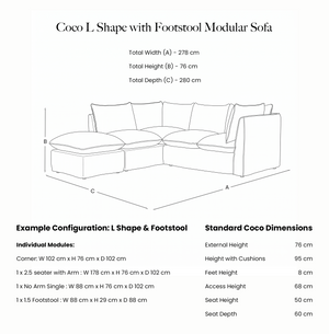 Coco L-Shaped Sofa with Footstool in Customer's Own Material - Made to Order