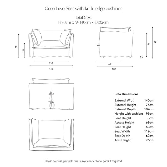 Coco Loveseat dimensions