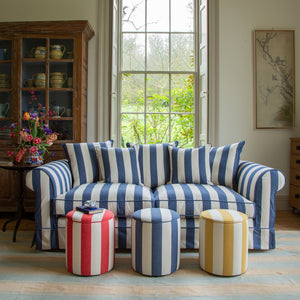 Drum Footstool in Stripes Sea Holly - Made to Order