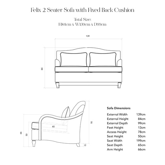 Felix Fixed Cover 2 seater sofa with Box Edge Cushion in Customer's Own Material - Made to Order