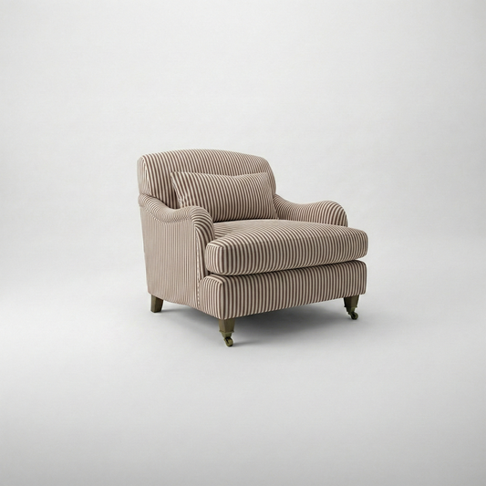 Felix Armchair with Fixed Back in Narrow Chocolate Stripes