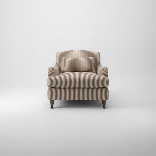 Felix Armchair with Fixed Back in Narrow Chocolate Stripes