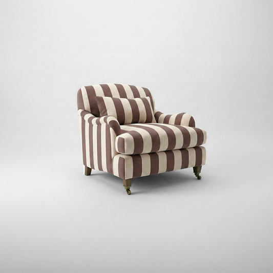 Felix Armchair with Fixed Back in Chocolate Stripes