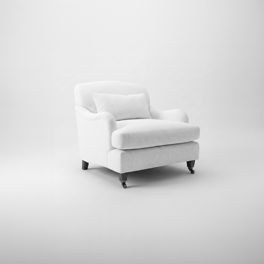 Felix Armchair with Fixed Back in Cotton Linen Snowdrop