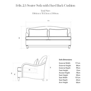 Felix LC 2.5 Seater dimensions