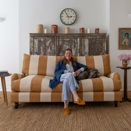 Felix 3 seater sofa with Loose Back Cushion in Caramel Stripe