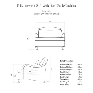Felix Loveseat in Magnolia Cream Blue with Velvet Trim