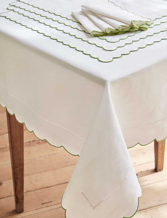 Green Scalloped Table Cloth