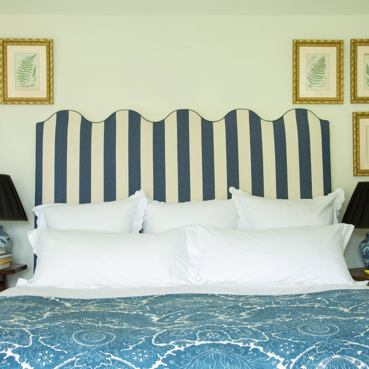 Scalloped Super King Headboard in Stripe Sea Holly - Available Now