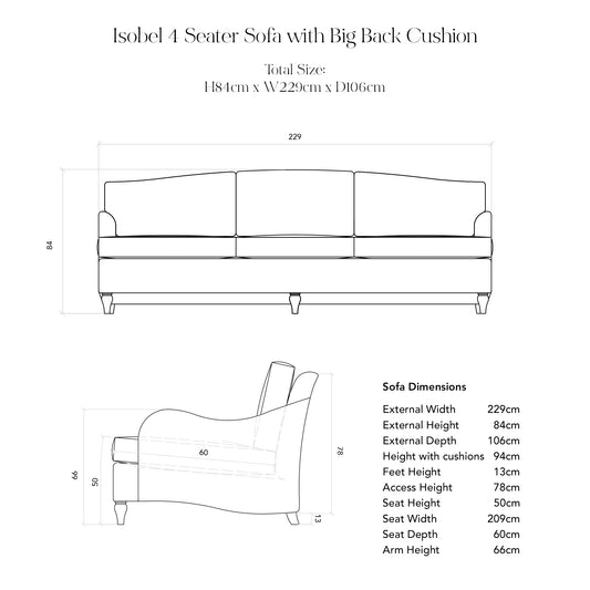 Isobel Fixed Cover 4 seater sofa with Box Edge Cushion in Customer's Own Material - Made to Order