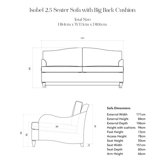 Isobel Fixed Cover 2.5 seater sofa with Box Edge Cushion in Customer's Own Material - Made to Order