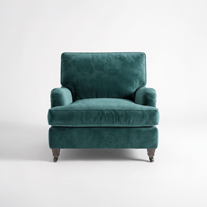 Isobel Armchair with Flat Back in Aqua Velvet - Available for quick ship