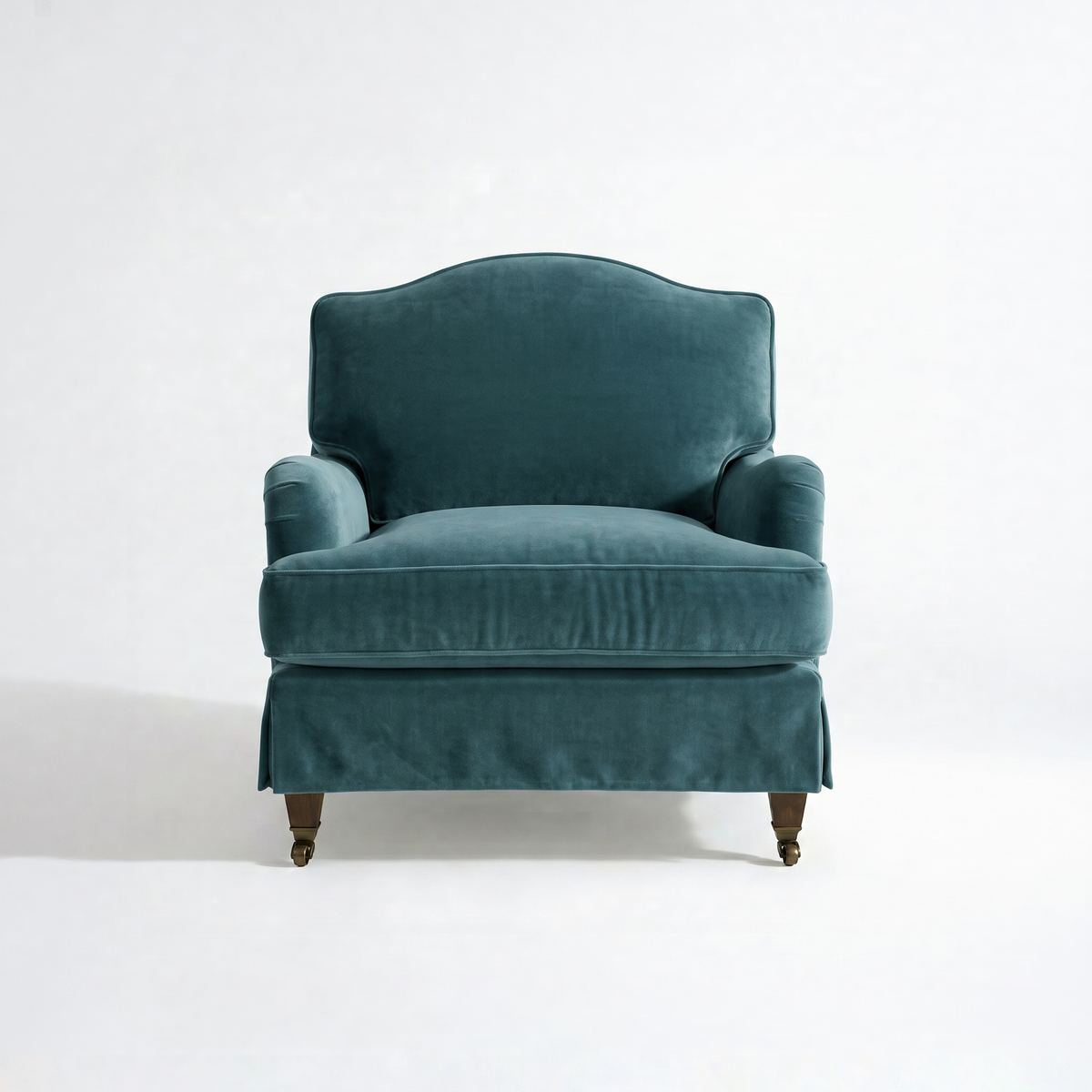 Isobel Armchair with Curved Back in Aqua Velvet - Available for quick ship
