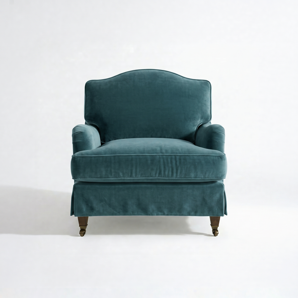 Isobel Armchair with Curved Back in Aqua Velvet - Available for quick ship